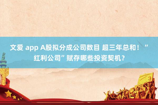 文爱 app A股拟分成公司数目 超三年总和！“红利公司”赋存哪些投资契机？