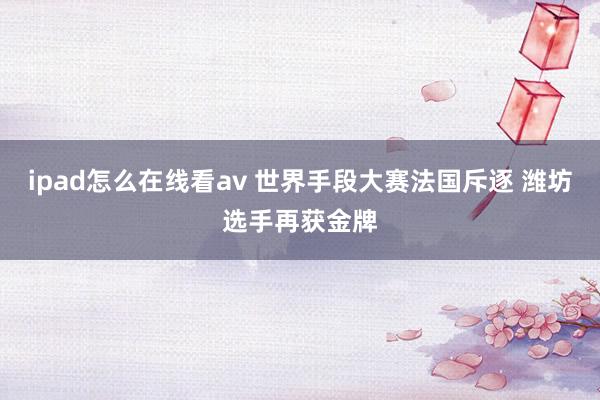 ipad怎么在线看av 世界手段大赛法国斥逐 潍坊选手再获金牌