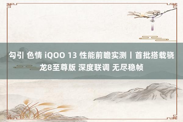 勾引 色情 iQOO 13 性能前瞻实测丨首批搭载骁龙8至尊版 深度联调 无尽稳帧