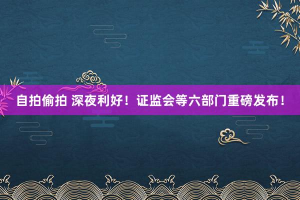 自拍偷拍 深夜利好！证监会等六部门重磅发布！