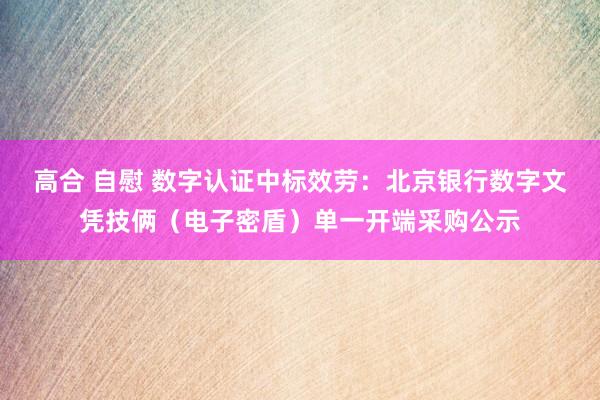 高合 自慰 数字认证中标效劳：北京银行数字文凭技俩（电子密盾）单一开端采购公示